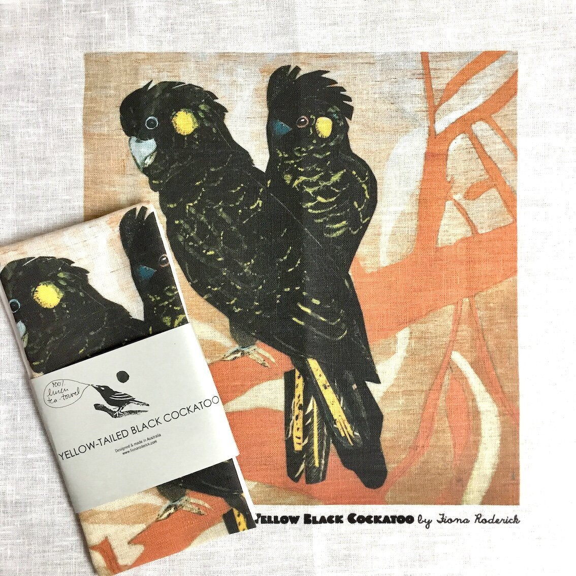 Fiona Roderick Tea Towel - Yellow-Tailed Black Cockatoo