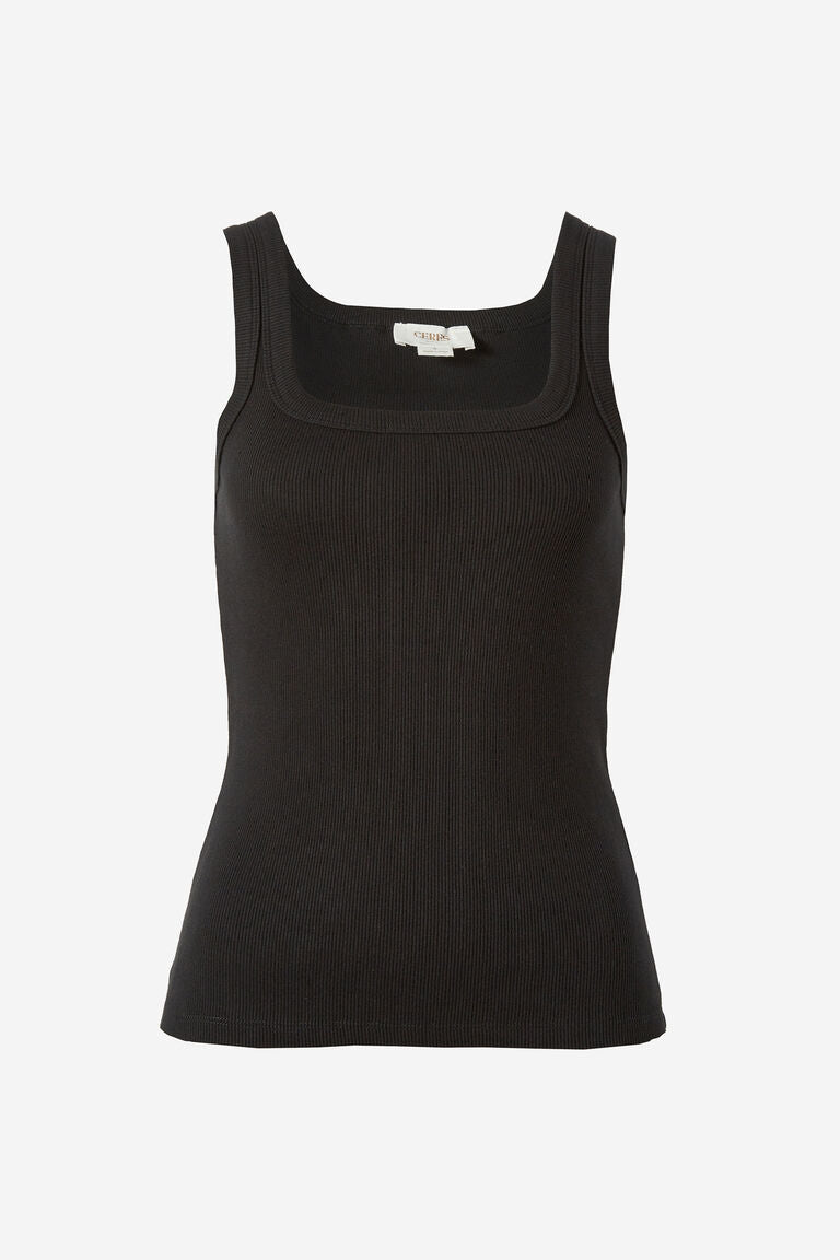 Ceres Life Organic Contour Rib Square Neck Tank - Black