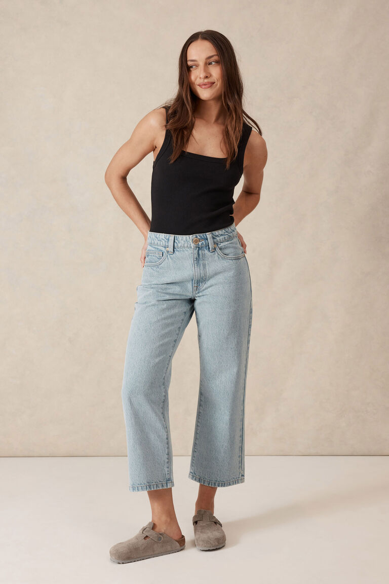 Ceres Life Organic Contour Rib Square Neck Tank - Black