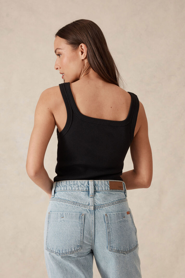 Ceres Life Organic Contour Rib Square Neck Tank - Black