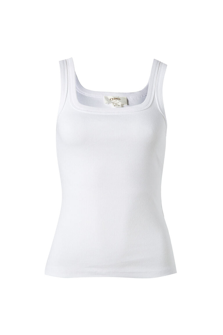 Ceres Life Organic Contour Rib Square Neck Tank - White