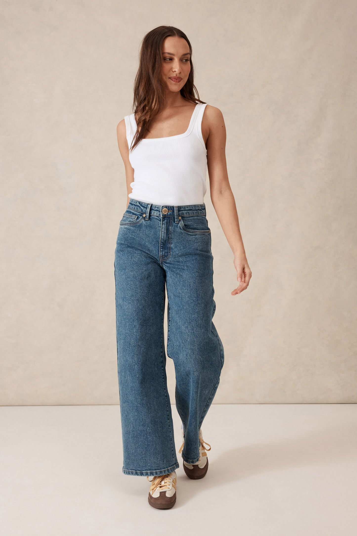 Ceres Life Organic Contour Rib Square Neck Tank - White