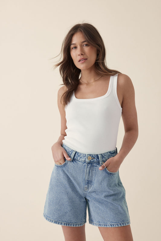 Ceres Life Organic Contour Rib Square Neck Tank - White