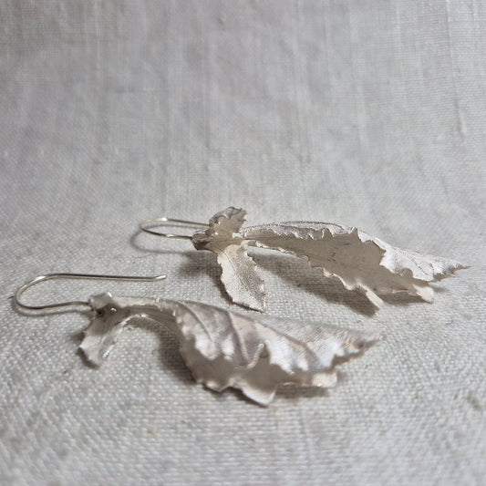Anja Jagsch Silver Earrings - Long Leaf