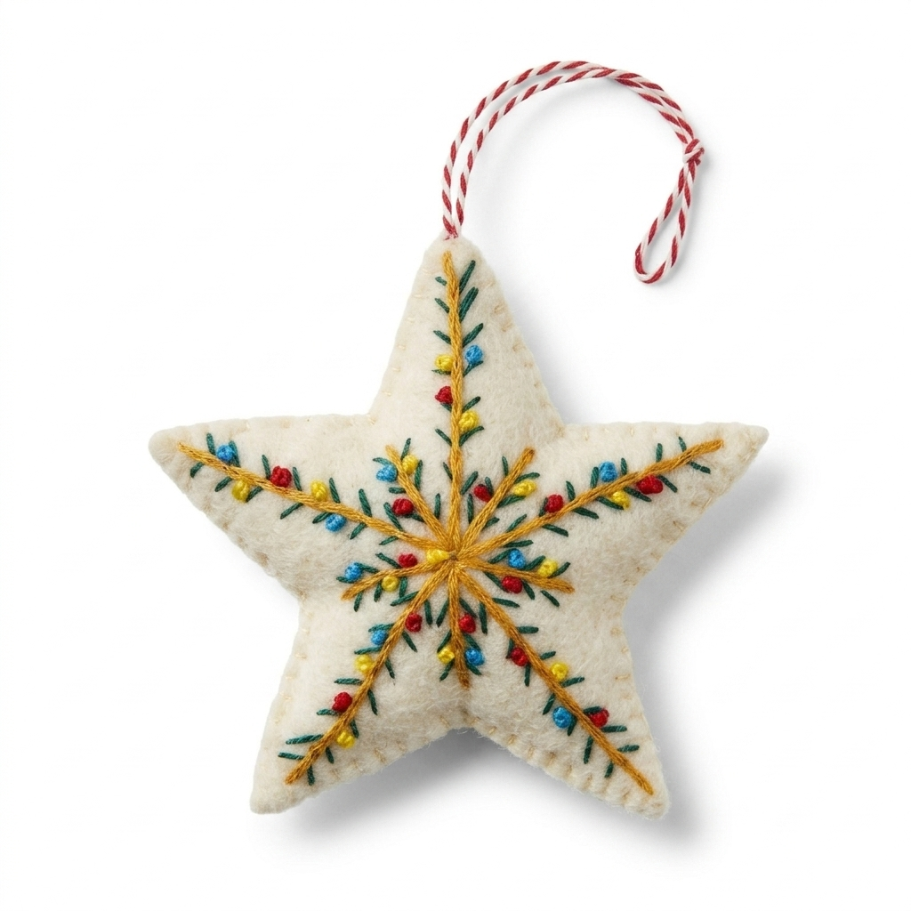Embroidered Felt Star Christmas Ornament