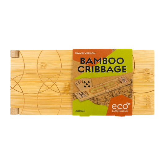 Bamboo cribbage set with packaging on a white background