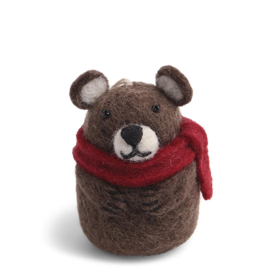 Gry & Sif Felted Bear With Scarf Ornament