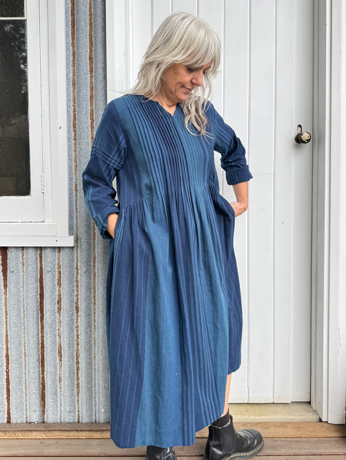 DVE Bhavya Dress - Indigo Stripe