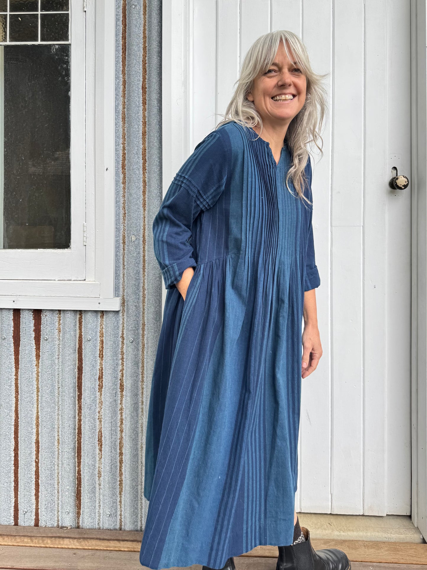 DVE Bhavya Dress - Indigo Stripe