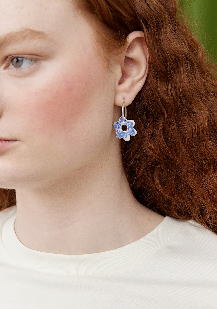 Togetherness Ceramic Blue Speckle Daisy Earrings