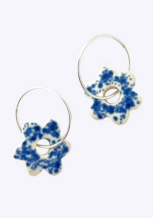 Togetherness Ceramic Blue Speckle Daisy Earrings