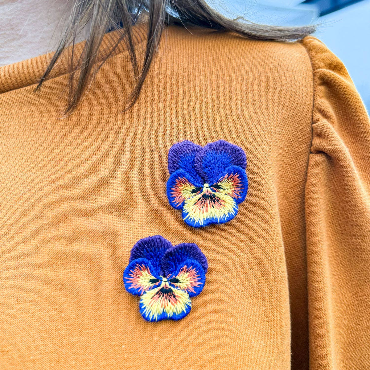 Pansies Embroidered Brooches – Set Of 2