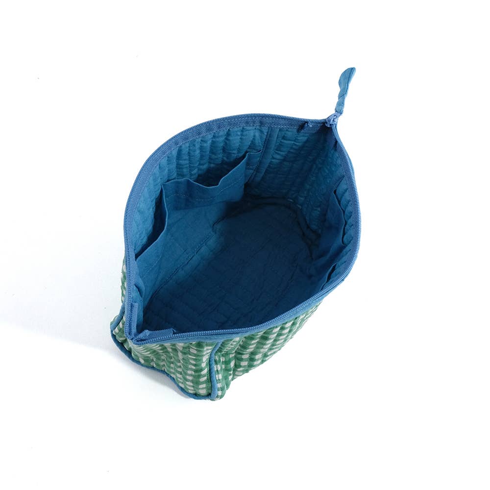 Block-Printed Gingham Pouch - Green