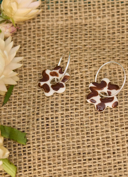Togetherness Ceramic Cow Patch Earrings