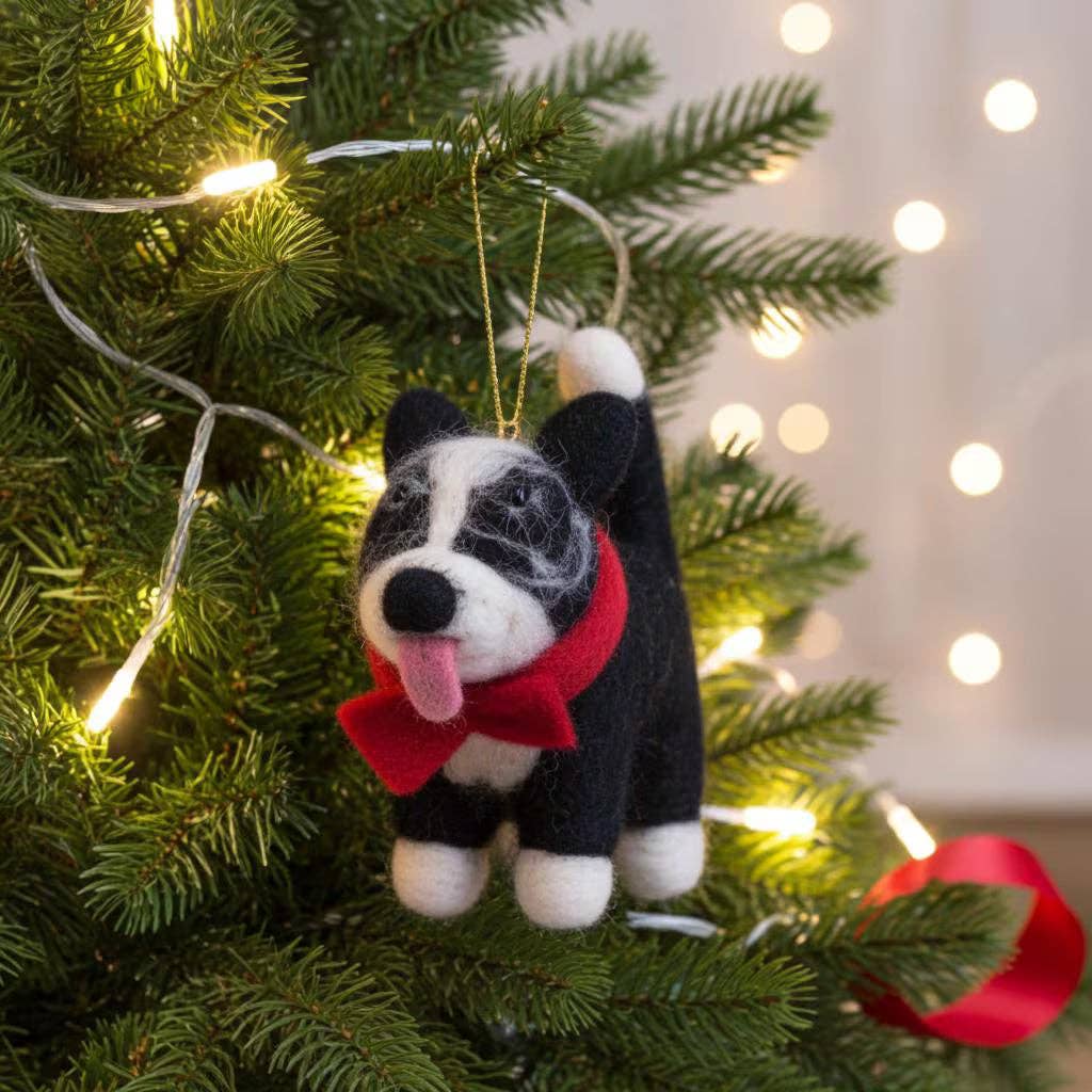 Handmade Felt Border Collie Ornament