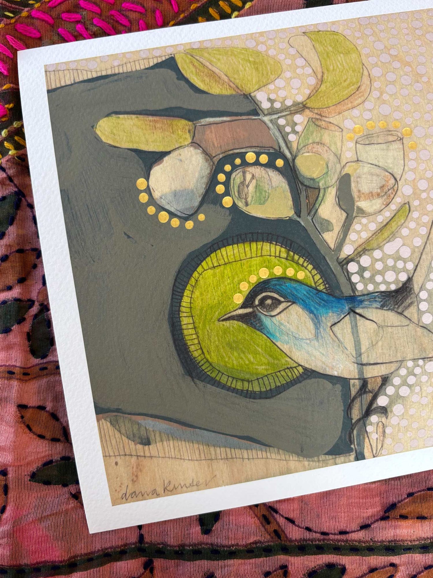 Dana Kinter "Blue Wren and Gum" mini print