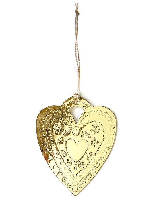 Heart Faux Tin Ornament - Gold