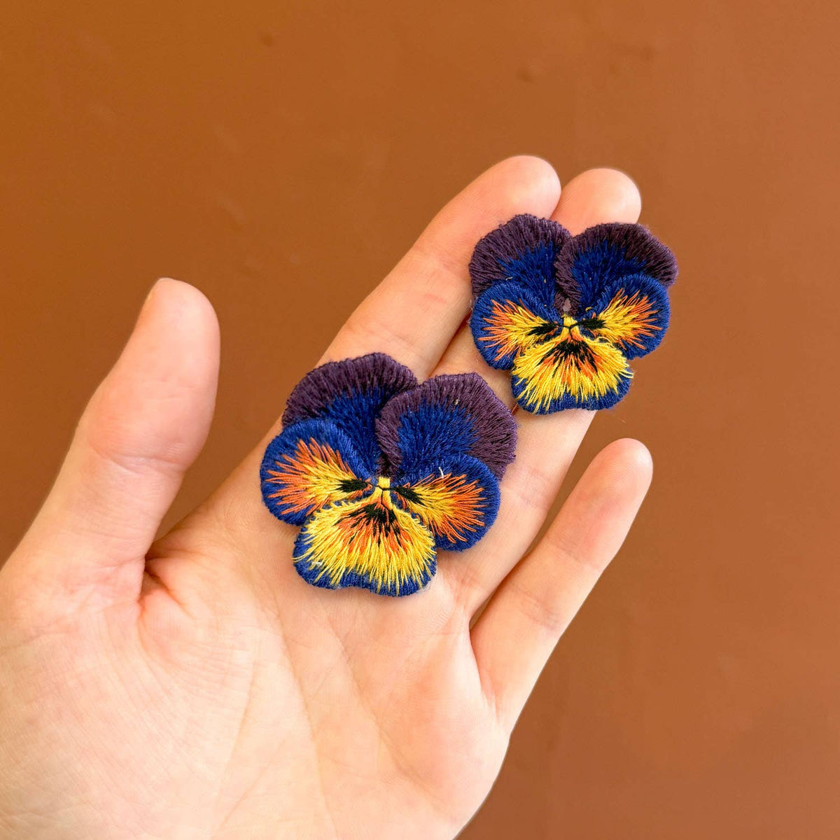 Pansies Embroidered Brooches – Set Of 2