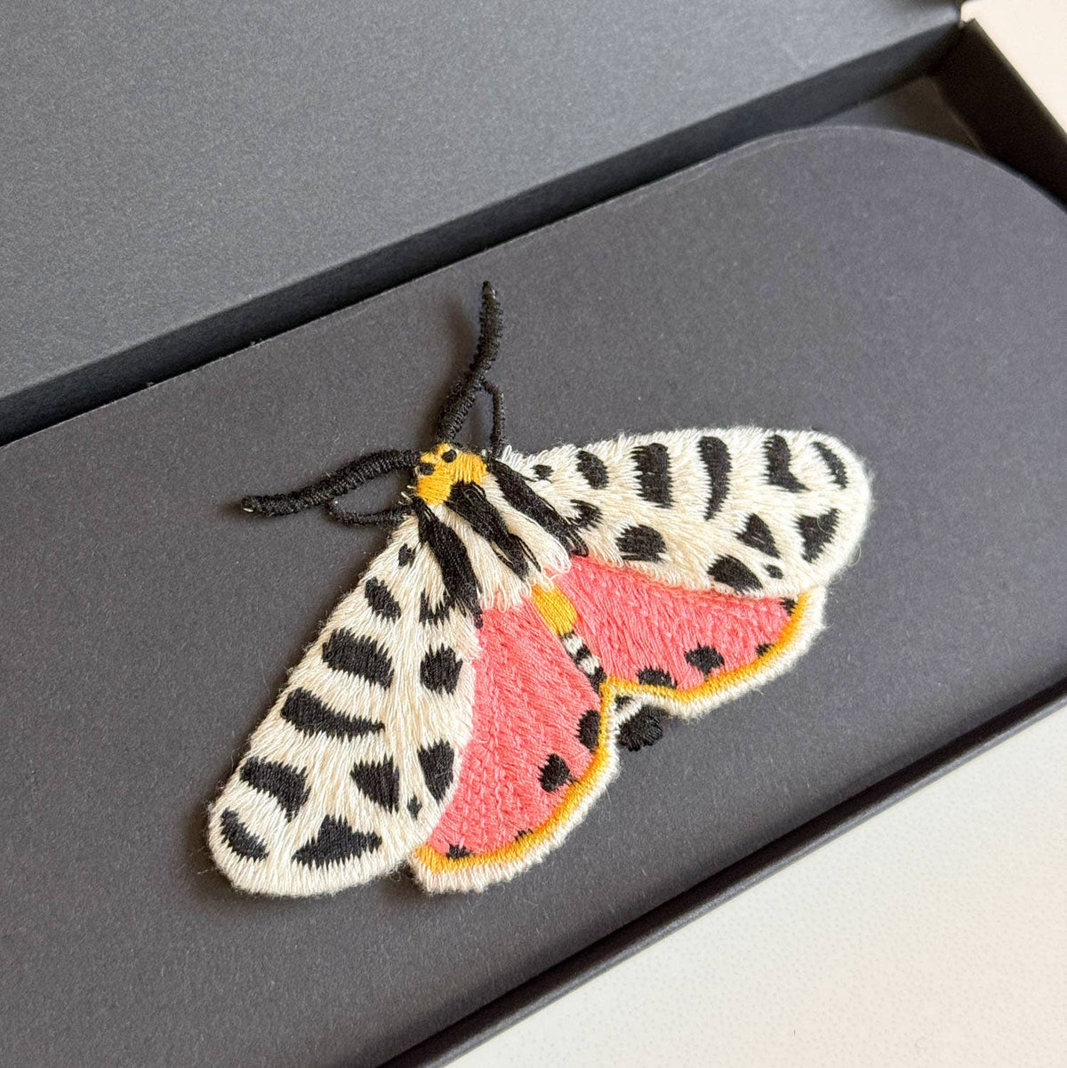Tiger Moth Embroidered Brooch – Nature Pin