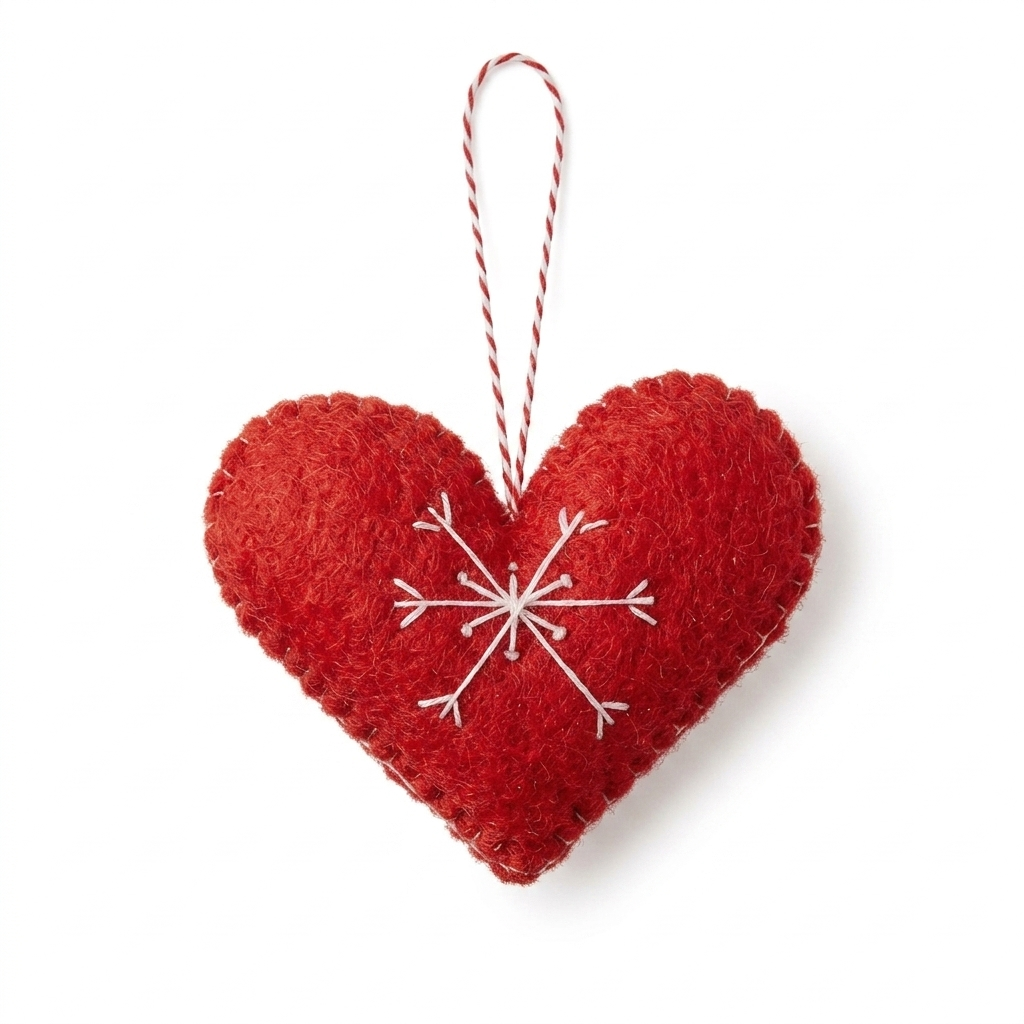Red Heart with White Snowflake Felt Ornament
