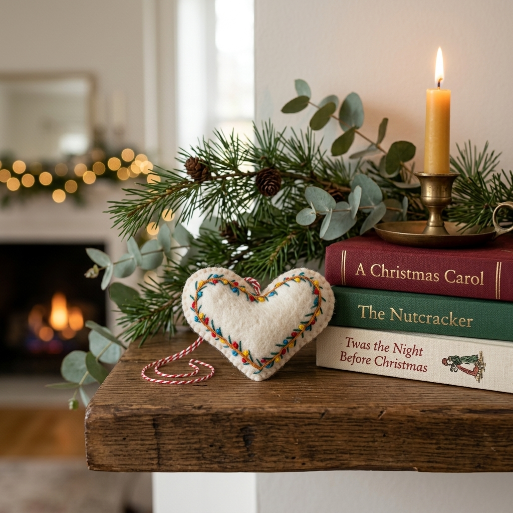 Embroidered Heart Felt Christmas Ornament