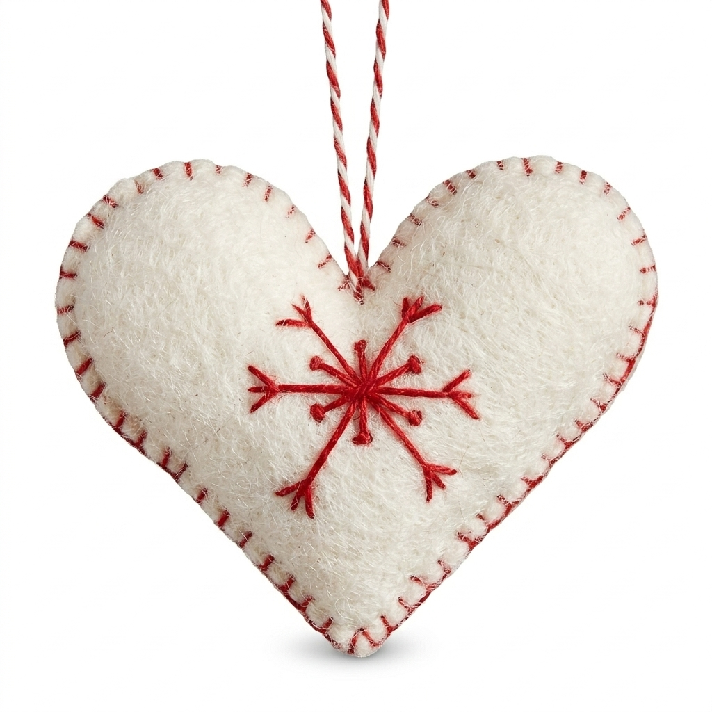 White Heart Felt Christmas Ornament