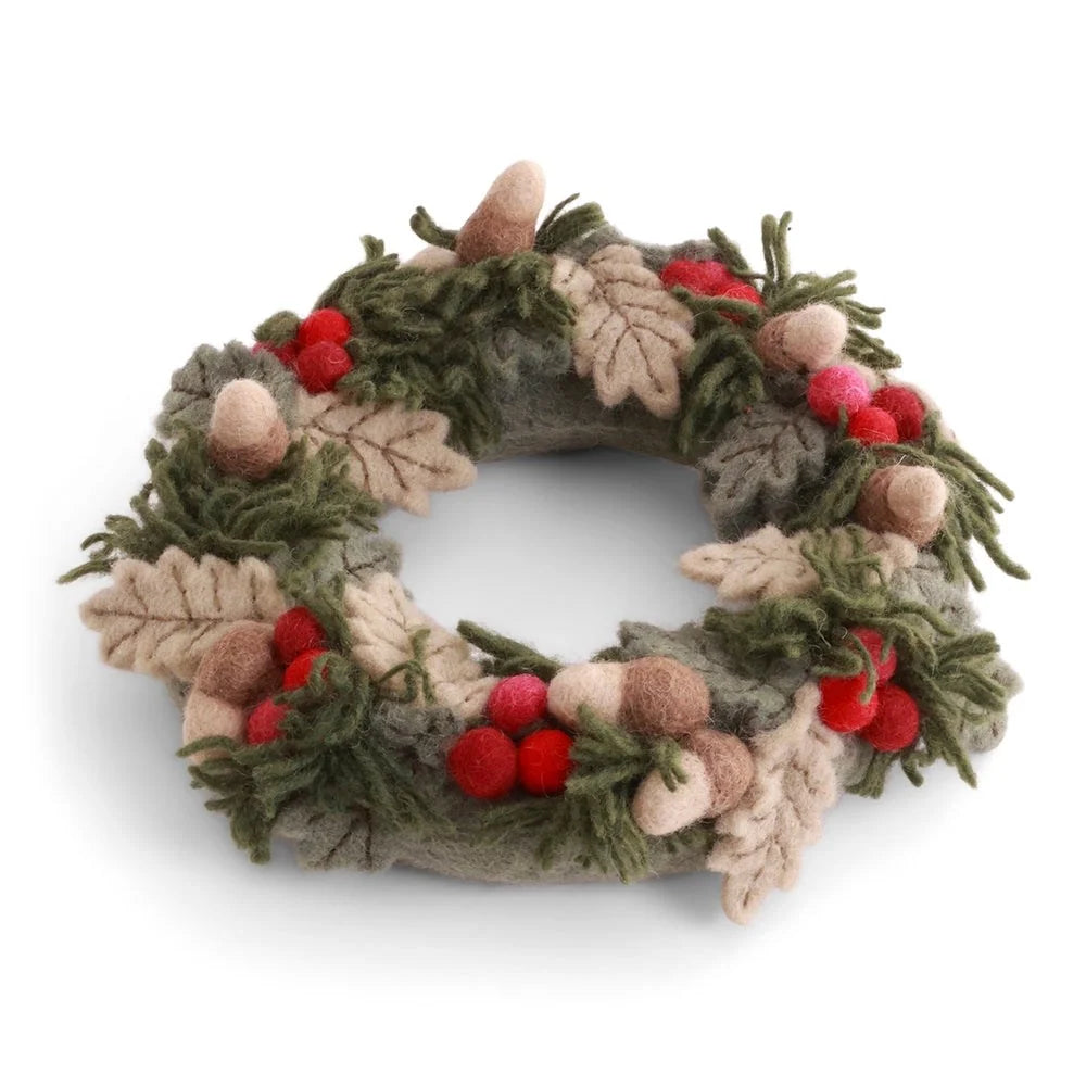 Gry & Sif Felt Wreath with Acorns and Red Berries