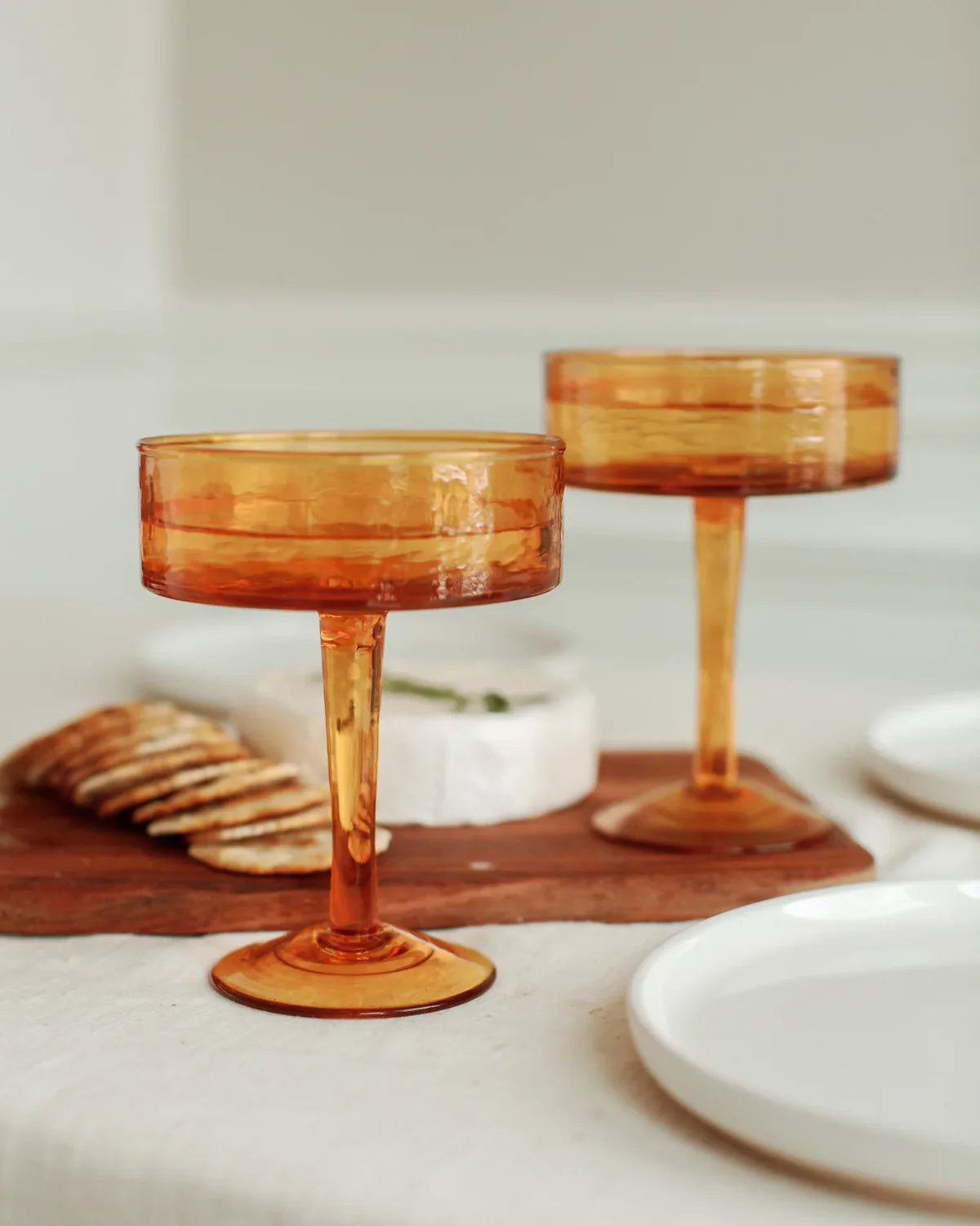 Handblown Hammered Glass Coupe - Amber