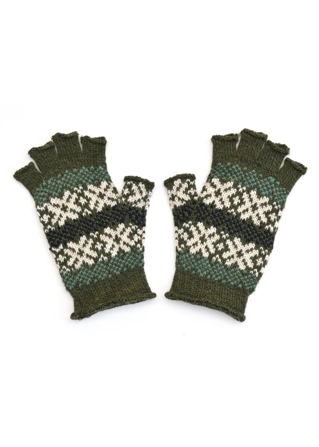 Uimi Heidi Fair Isle Fingerless Gloves - Moss