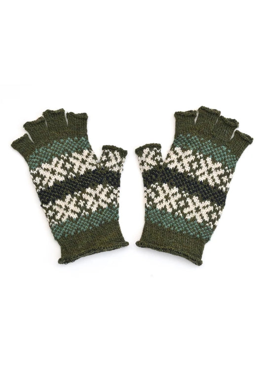 Uimi Heidi Fair Isle Fingerless Gloves - Moss