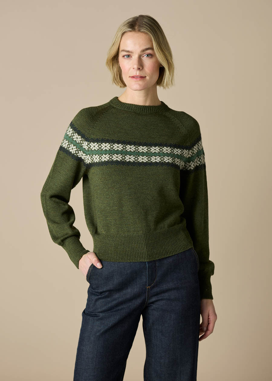Uimi Heidi Fair Isle Merino Wool Jumper - Moss