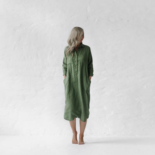 Seaside Tones Olive Shirt Dress