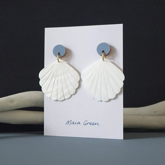 Maia Green Sea Shell in blue earrings