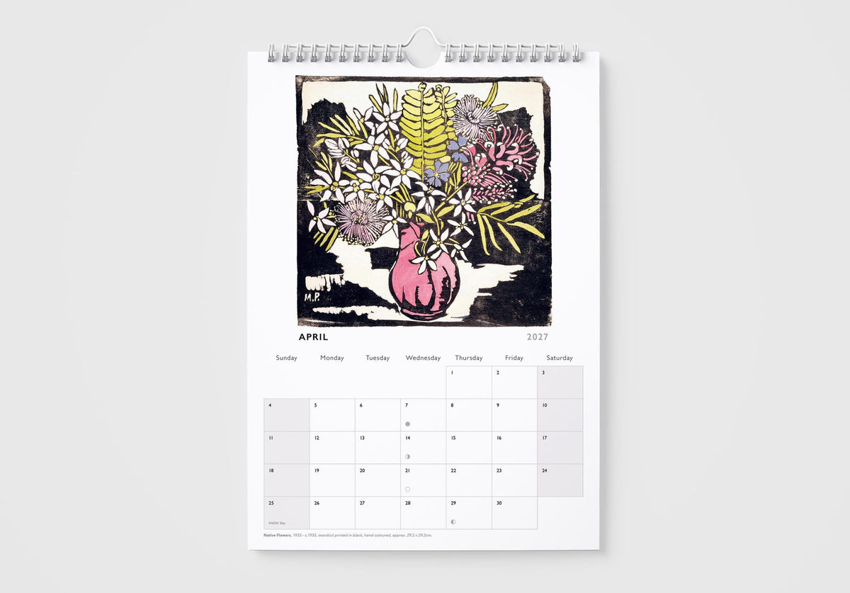 Calendar page for April with a floral design on a white background
