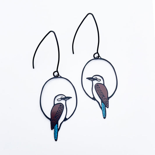 Denz Kookaburra earrings in Black, Brown & Blue