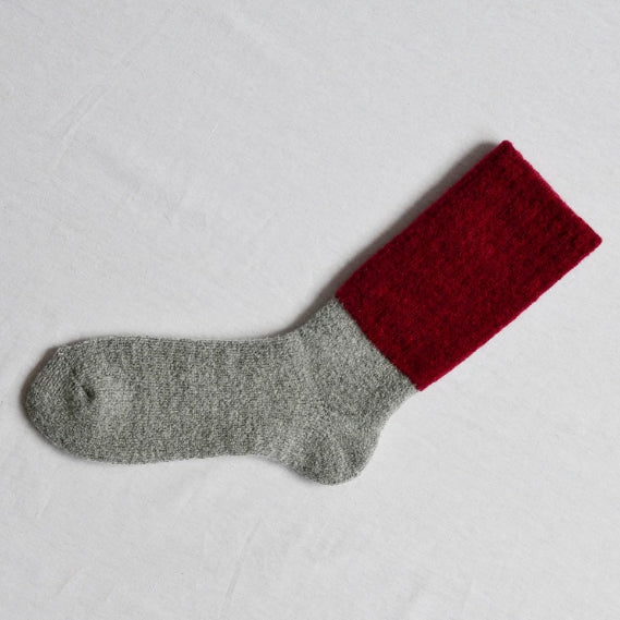 Nishiguchi Kutsushita Mohair Socks - Red and Grey