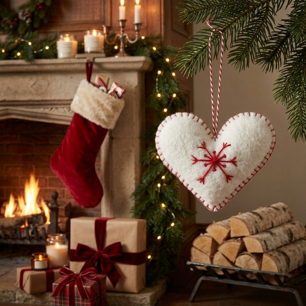 White Heart Felt Christmas Ornament