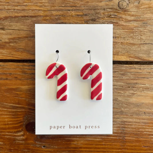 Paper Boat Press Candy Cane Hanging Earrings