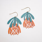 Denz Protea Flower Dangle earrings in Teal & Orange
