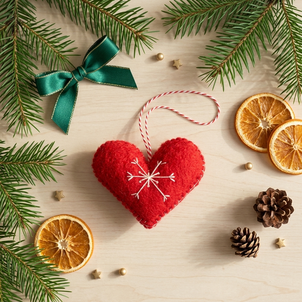 Red Heart with White Snowflake Felt Ornament