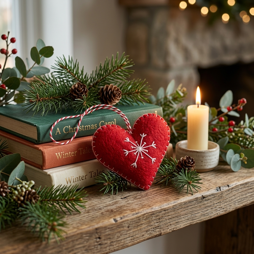 Red Heart with White Snowflake Felt Ornament