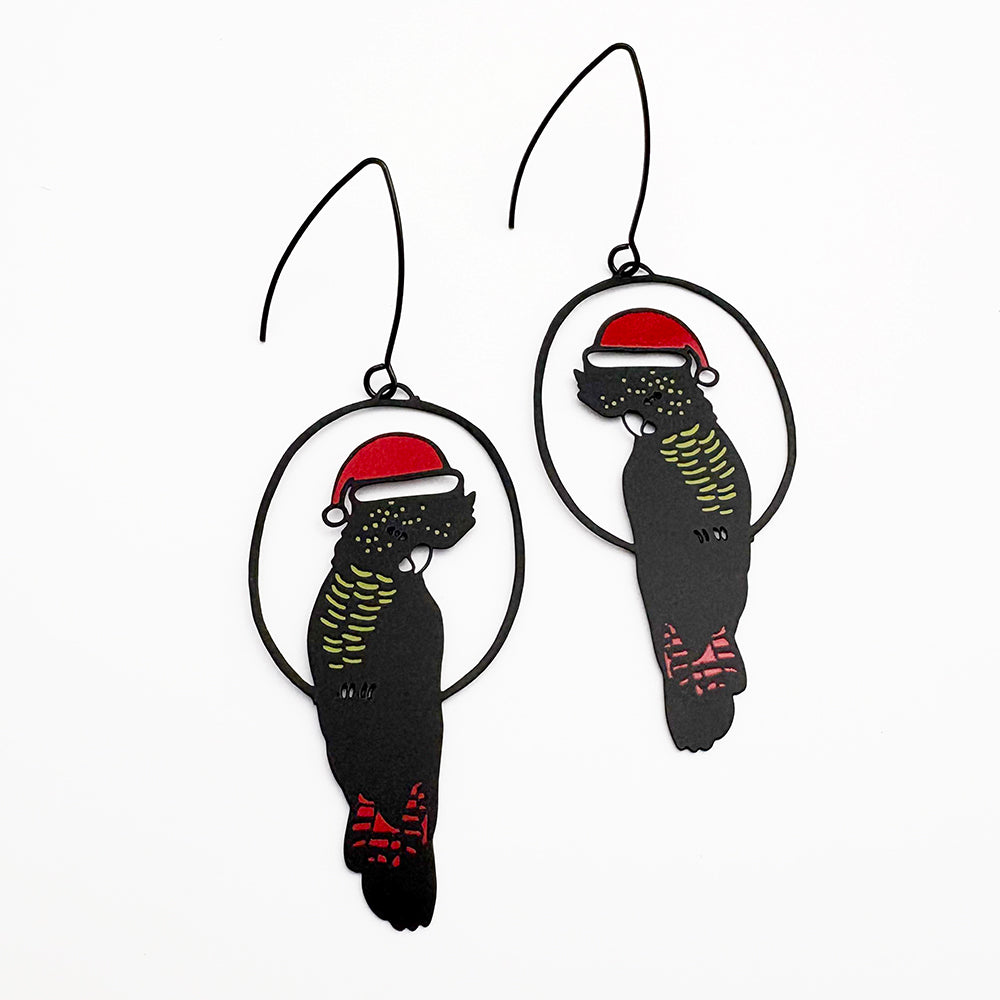 Denz Christmas Red Tailed Cockatoo Earrings
