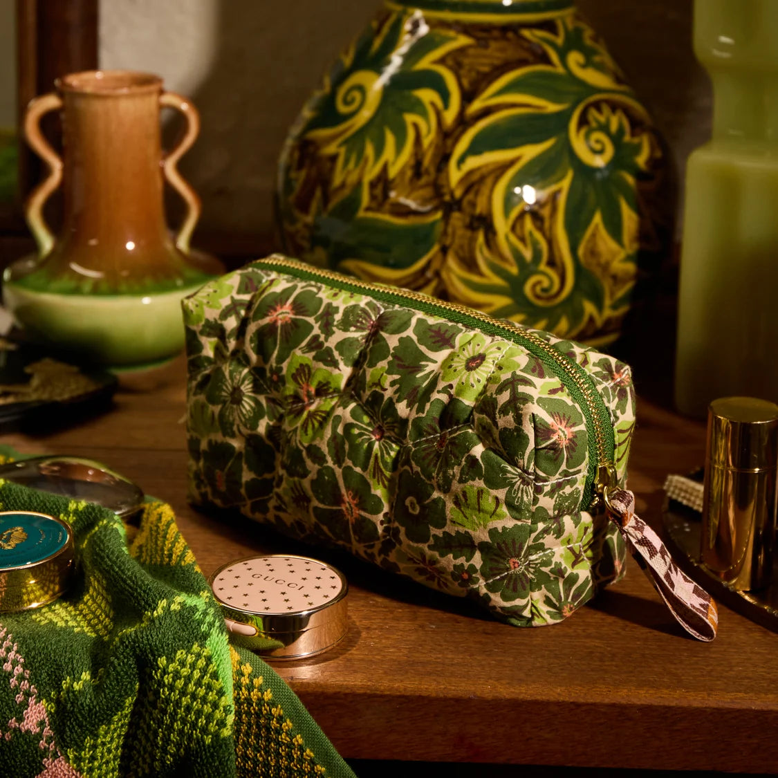 Sage and Clare Magnolia Travel Pouch - Cactus Green