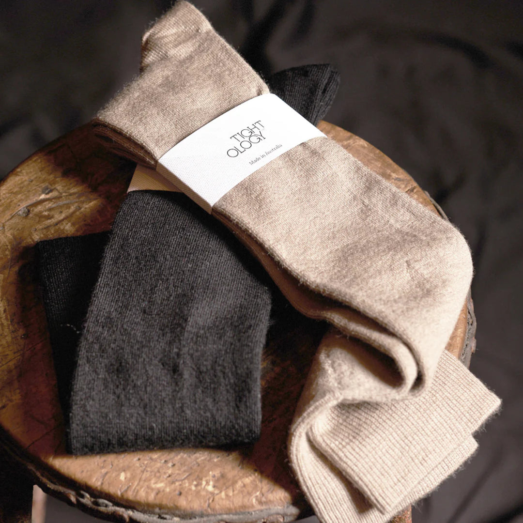 Tightology Merino Wool Long Socks in Oat