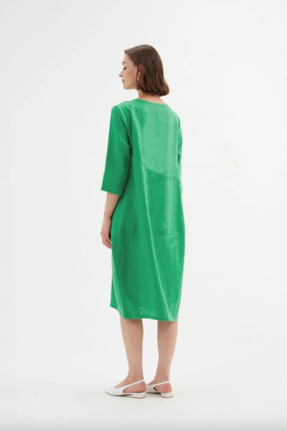 Tirelli 'Diagonal Seam Linen Dress - Cool Green