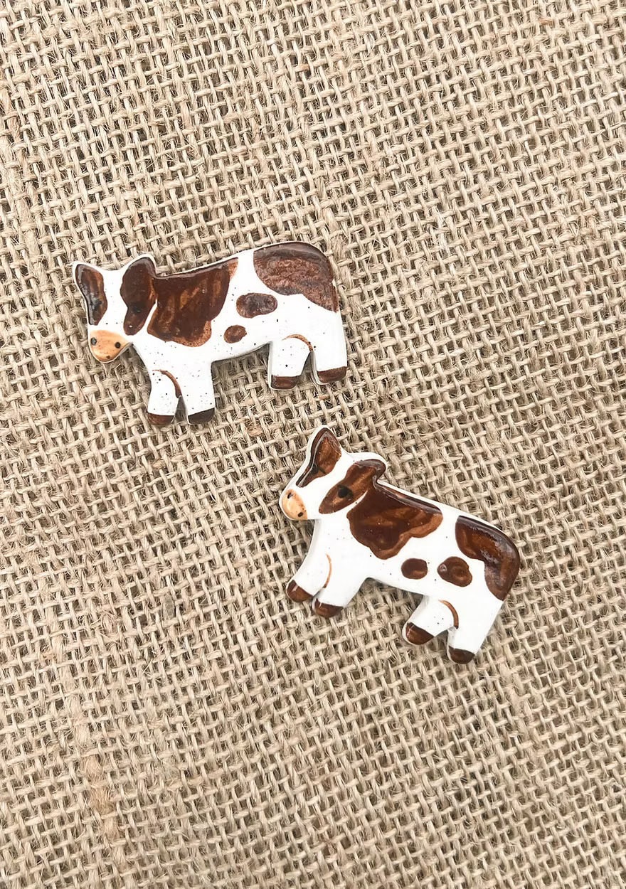 Togetherness Ceramic Cow Brooch
