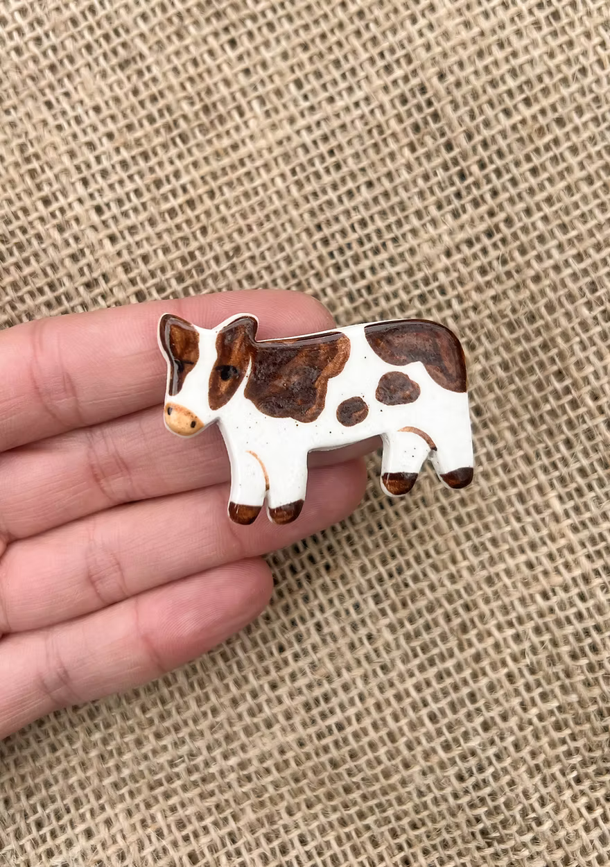 Togetherness Ceramic Cow Brooch
