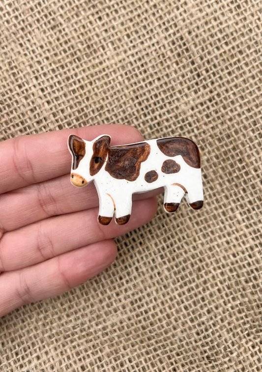 Togetherness Ceramic Cow Brooch
