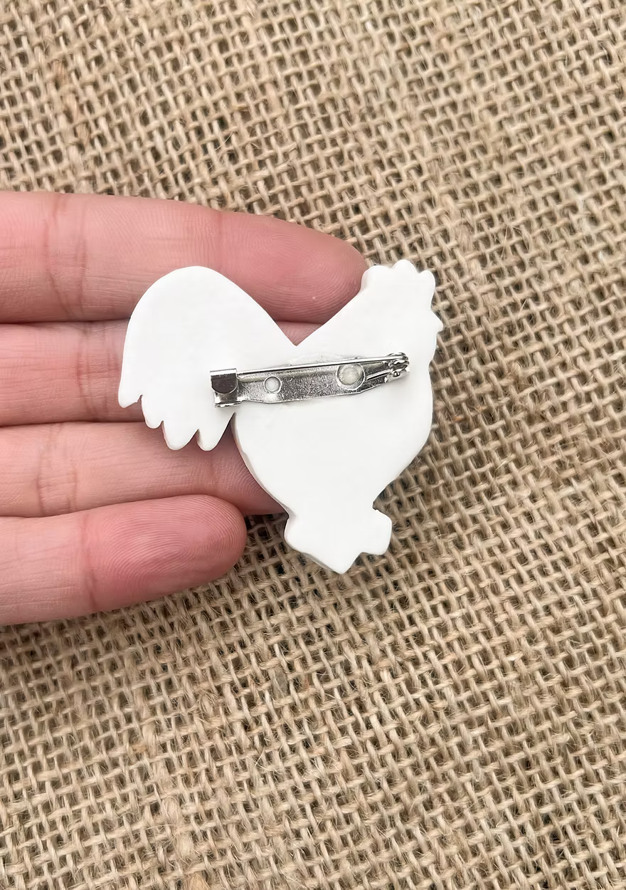 Togetherness Ceramic Rooster Brooch