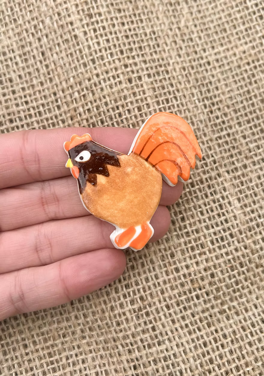 Togetherness Ceramic Rooster Brooch